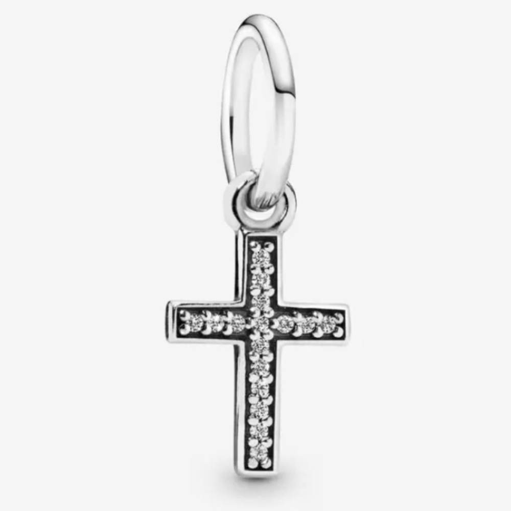 Retired Pandora Sparkling Cross Dangle Charm for Bracelet Necklace EUC